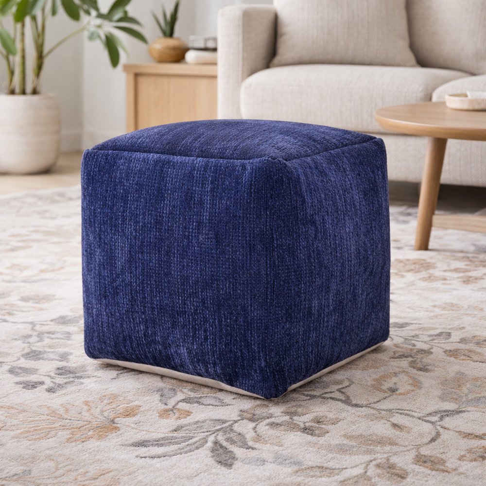 Gray Chenille Cube Pouf Ottoman - 18-inch