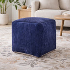 Gray Chenille Cube Pouf Ottoman - 18-inch