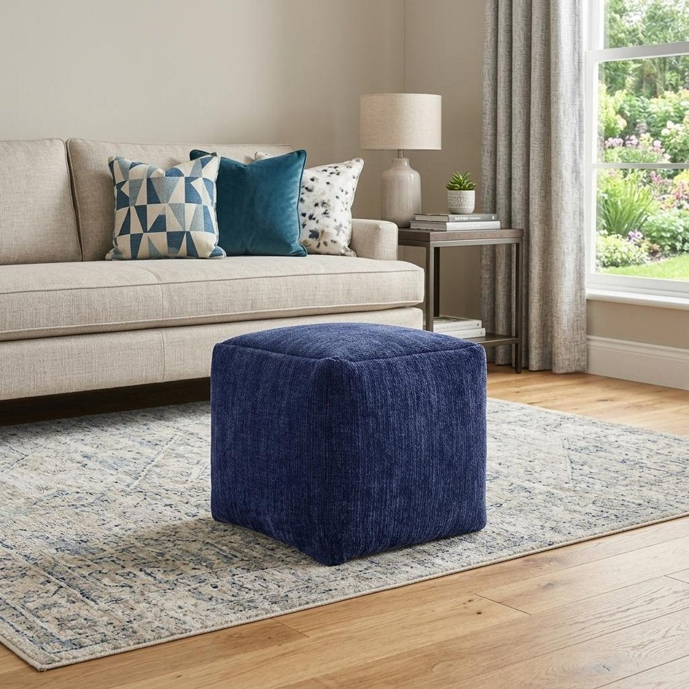 Gray Chenille Cube Pouf Ottoman - 18-inch