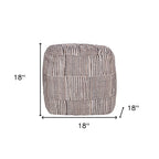 Brown Cotton Cube Geometric Pouf Ottoman - 18-inch