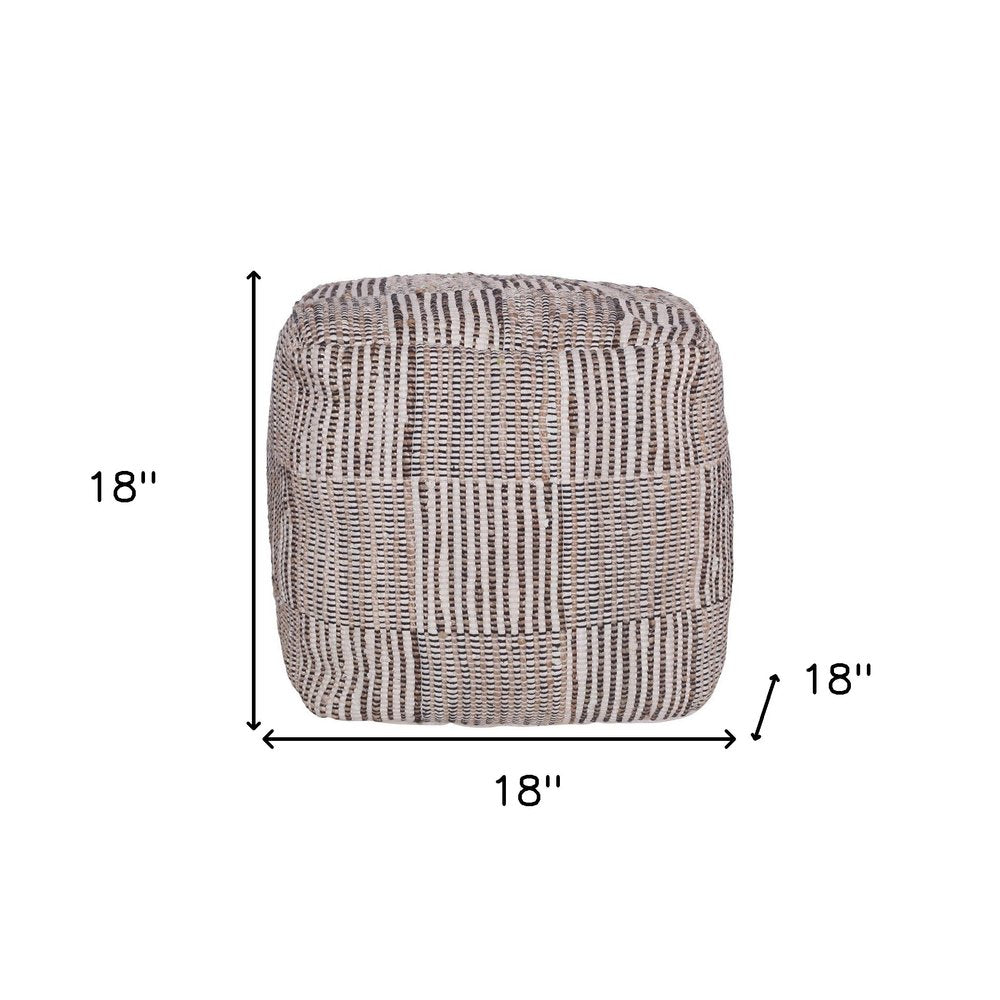 Brown Cotton Cube Geometric Pouf Ottoman - 18-inch