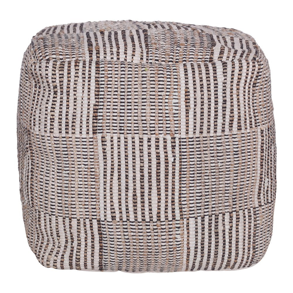 Brown Cotton Cube Geometric Pouf Ottoman - 18-inch