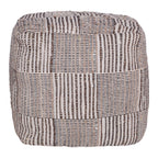 Brown Cotton Cube Geometric Pouf Ottoman - 18-inch