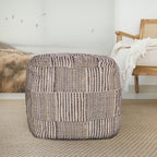 Brown Cotton Cube Geometric Pouf Ottoman - 18-inch