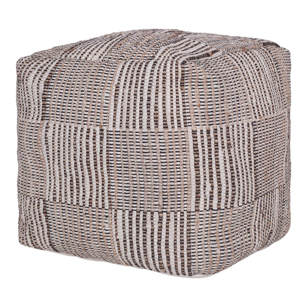 Brown Cotton Cube Geometric Pouf Ottoman - 18-inch