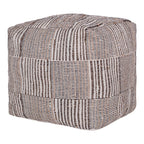 Brown Cotton Cube Geometric Pouf Ottoman - 18-inch