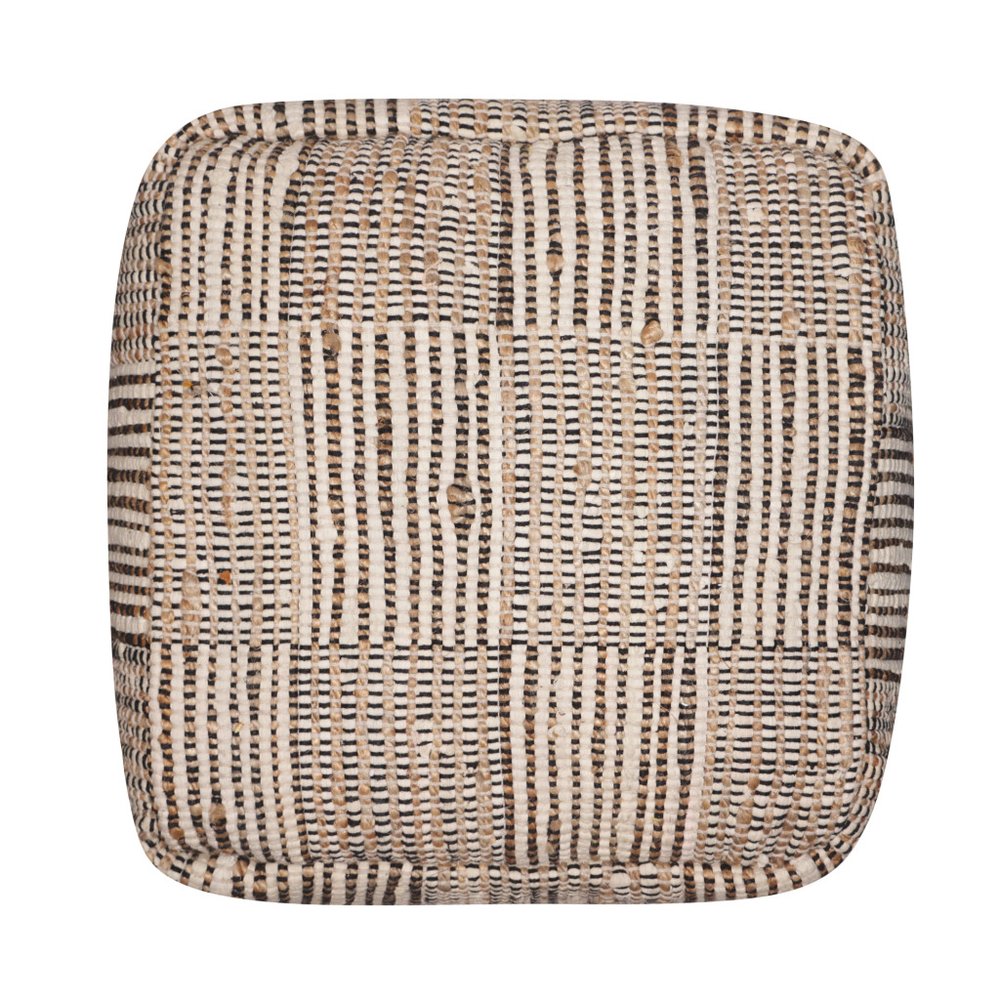 Brown Cotton Cube Geometric Pouf Ottoman - 18-inch