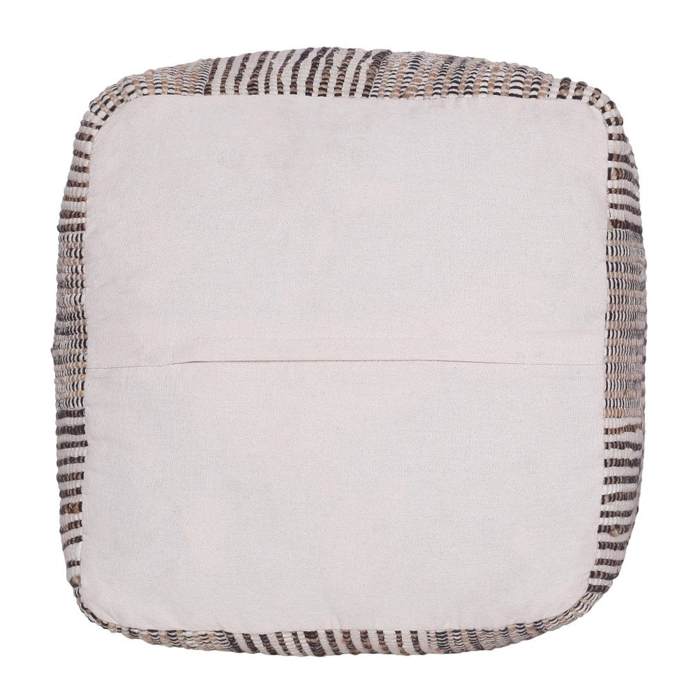 Brown Cotton Cube Geometric Pouf Ottoman - 18-inch