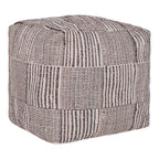 Brown Cotton Cube Geometric Pouf Ottoman - 18-inch