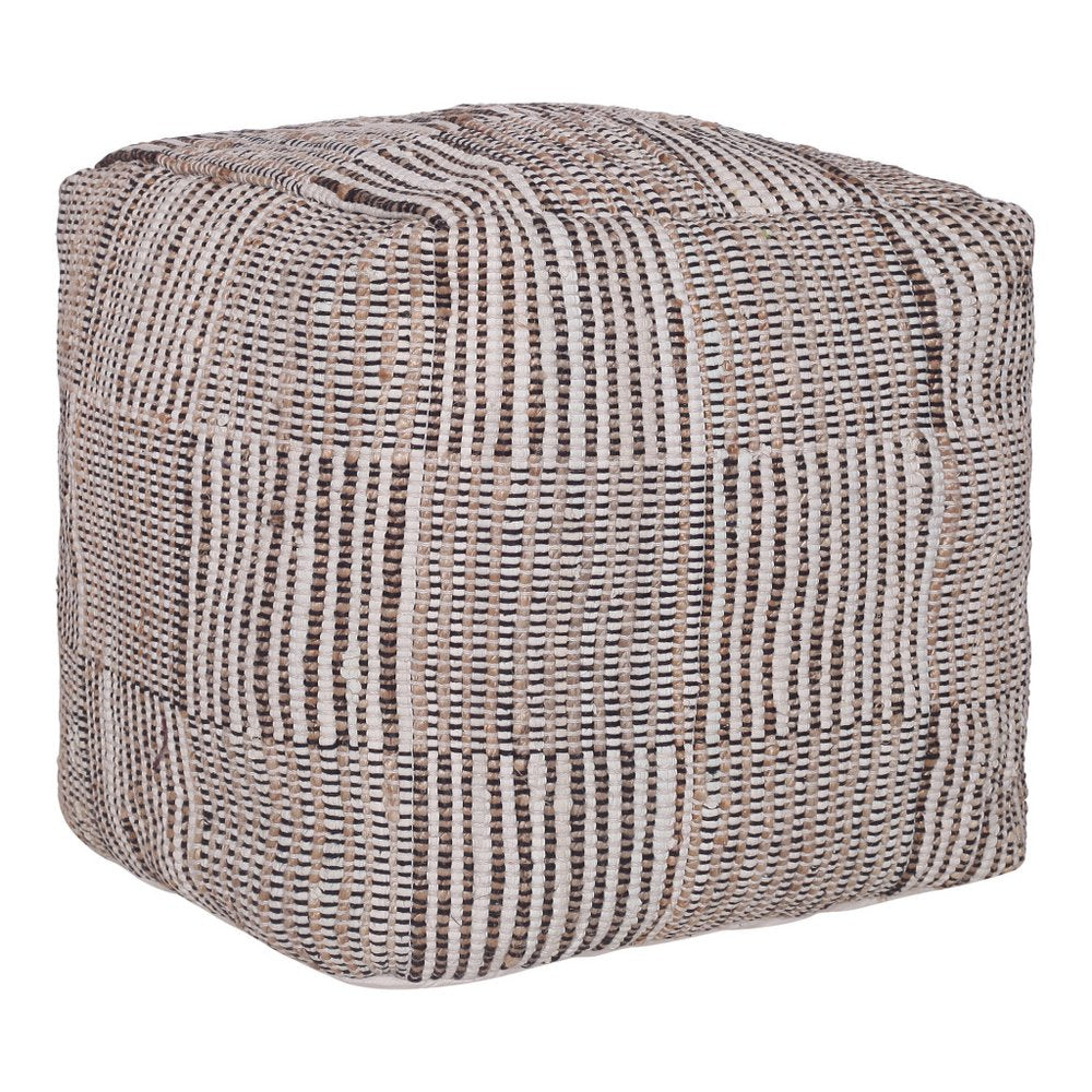 Brown Cotton Cube Geometric Pouf Ottoman - 18-inch