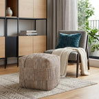 Brown Cotton Cube Geometric Pouf Ottoman - 18-inch