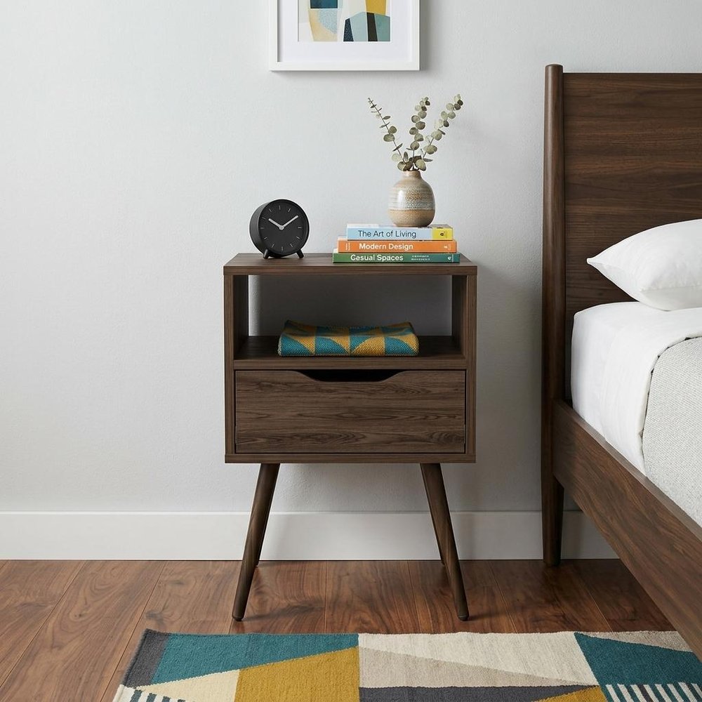 Brown Wood One Drawer Nightstand - 25-inch