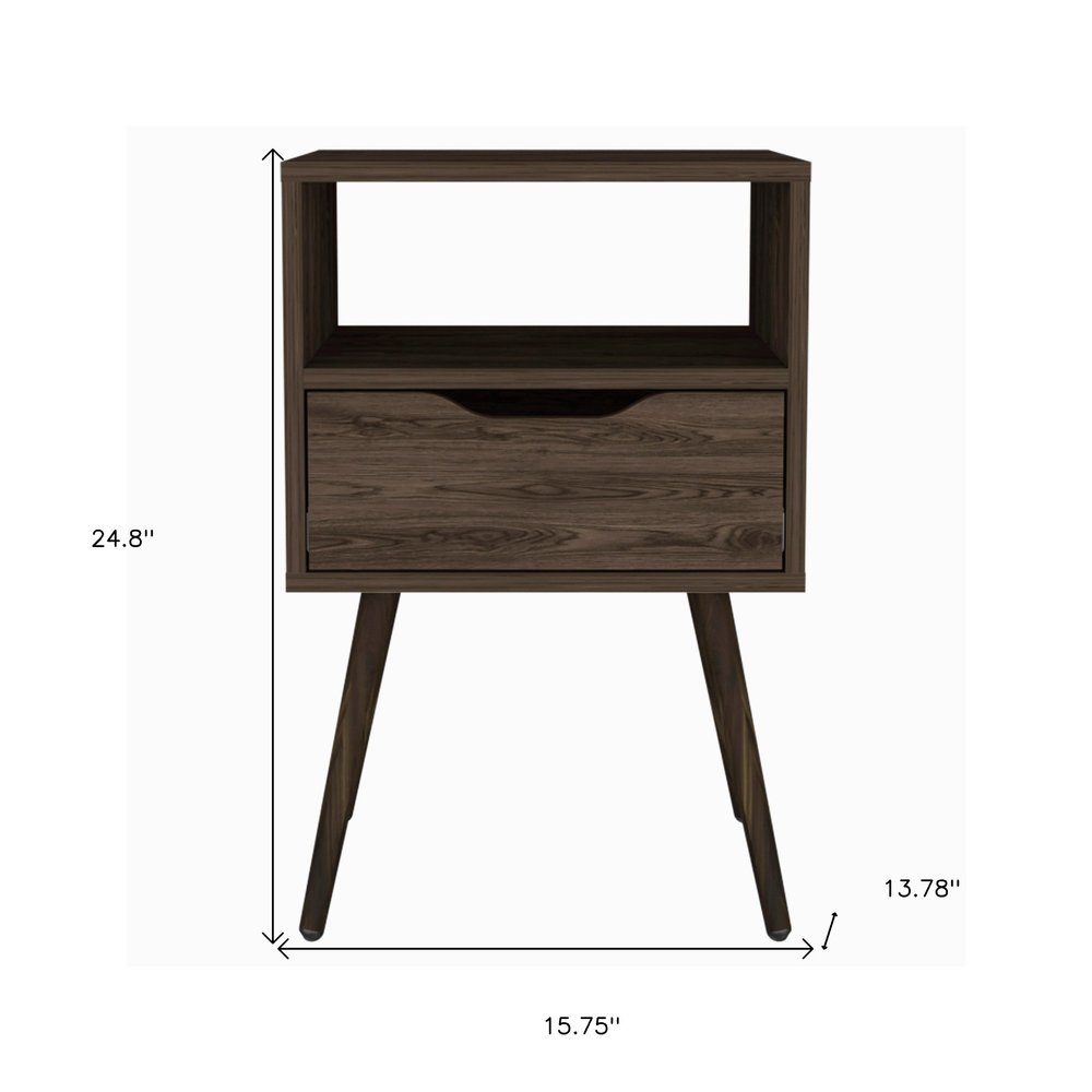 Brown Wood One Drawer Nightstand - 25-inch