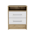 White and Natural Wood Two Drawer Nightstand - 20-inch