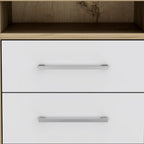 White and Natural Wood Two Drawer Nightstand - 20-inch