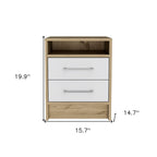 White and Natural Wood Two Drawer Nightstand - 20-inch