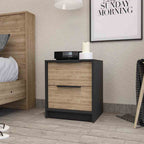 Black and Natural Wood Two Drawer Nightstand - 19-inch