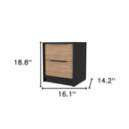 Black and Natural Wood Two Drawer Nightstand - 19-inch