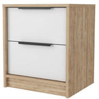 White and Natural Wood Two Drawer Nightstand - 19-inch