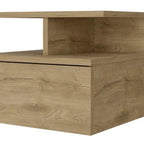 Beige Wood One Drawer Floating Nightstand - 14-inch