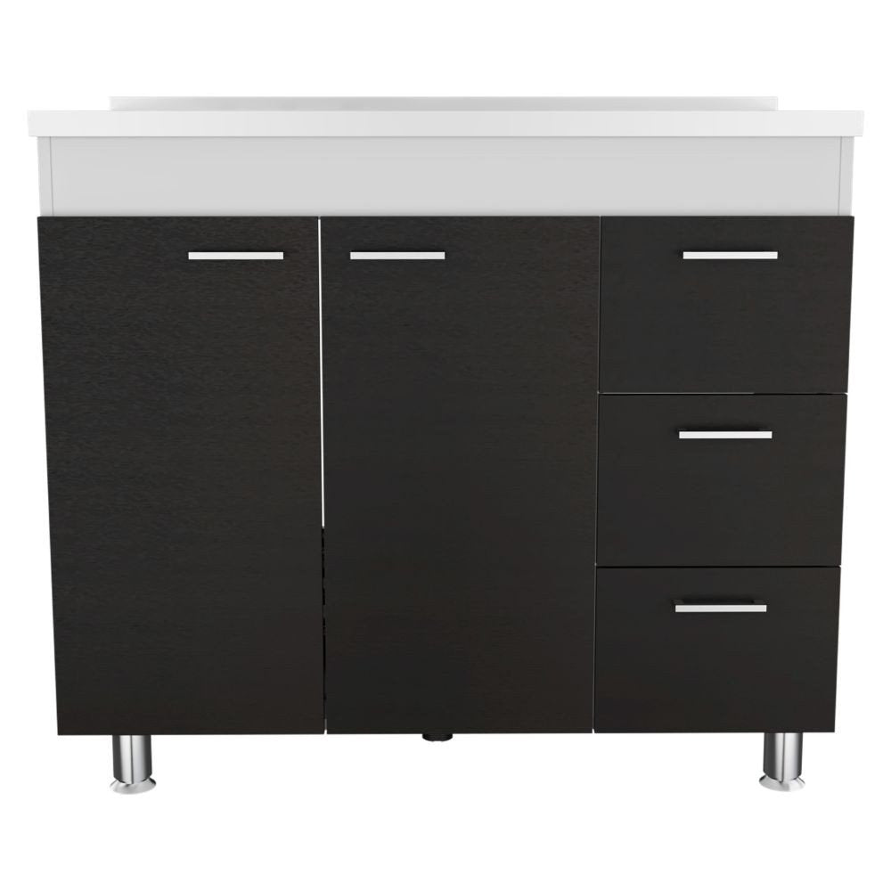 Black Wood Gloss Finish Door Accent Cabinet with Three Drawers - 39-inch