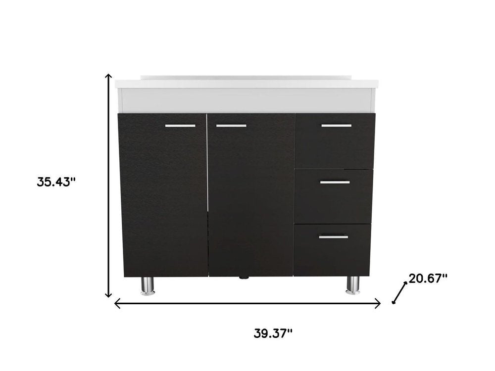 Black Wood Gloss Finish Door Accent Cabinet with Three Drawers - 39-inch