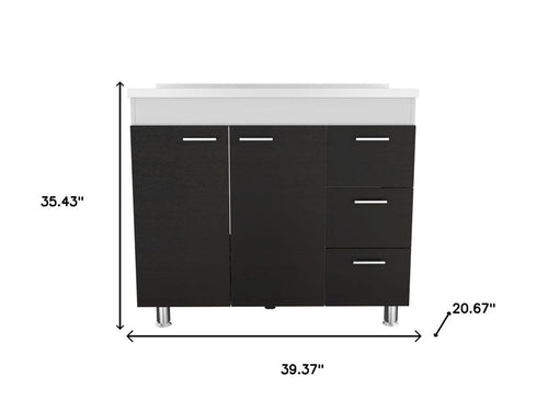 Black Wood Gloss Finish Door Accent Cabinet with Three Drawers - 39-inch