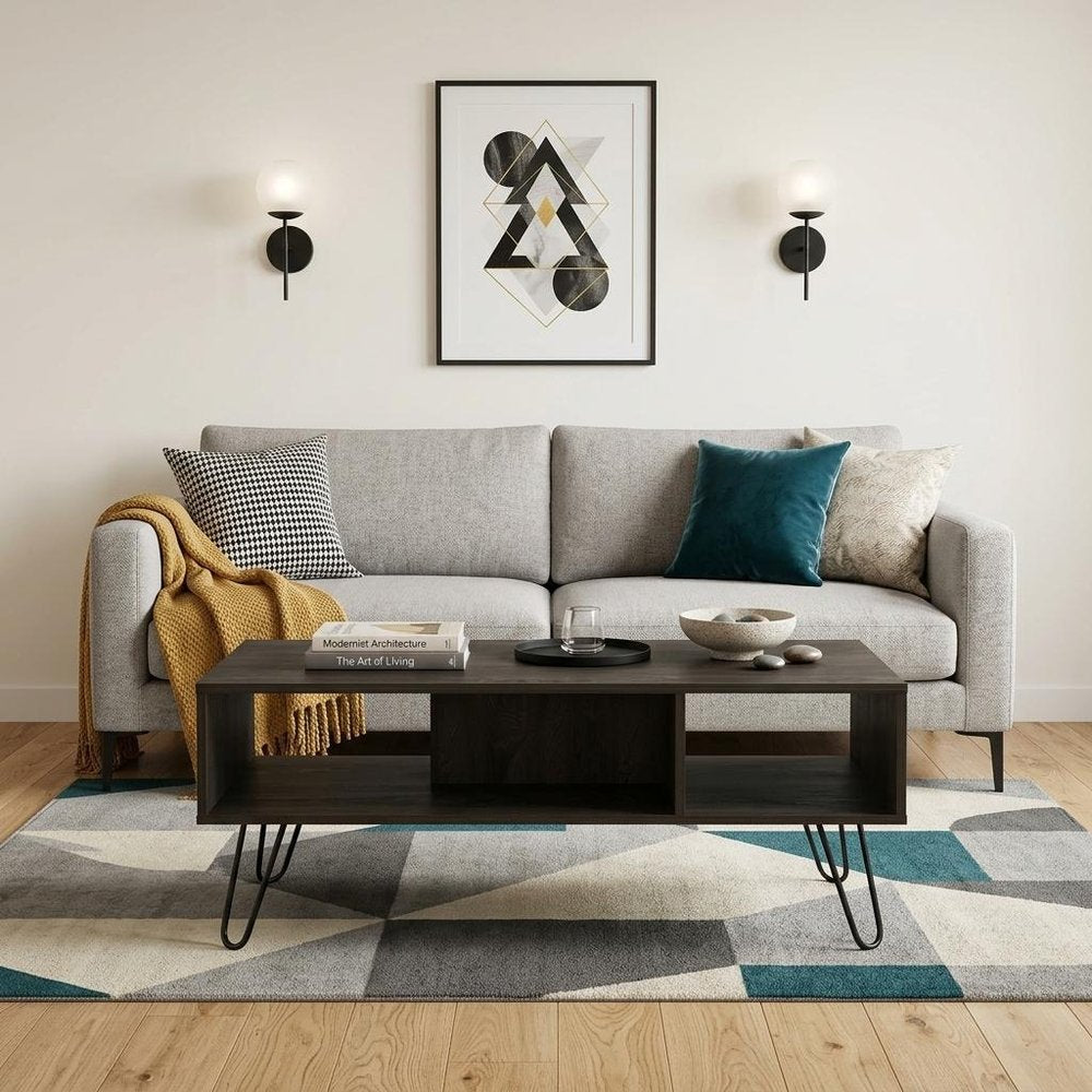 Espresso and Black Wood and Metal Coffee Table with Shelf - 40-inch
