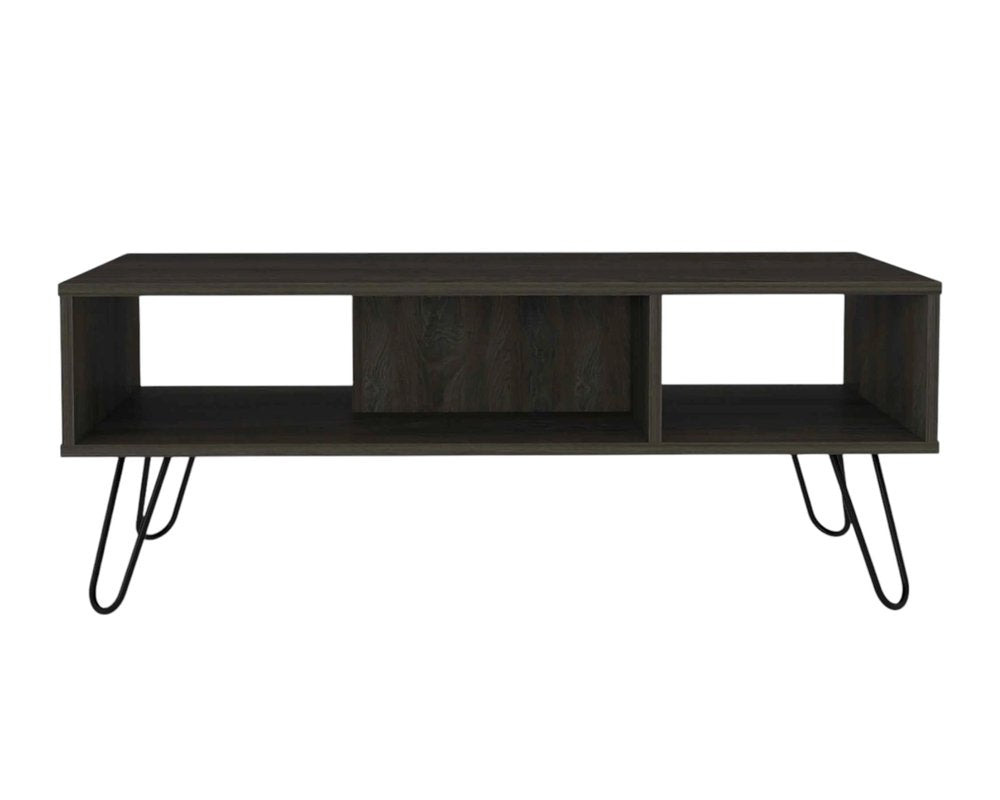 Espresso and Black Wood and Metal Coffee Table with Shelf - 40-inch