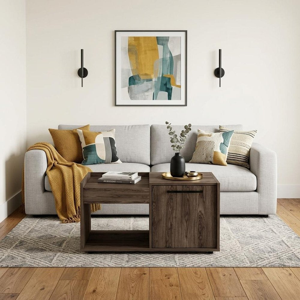 Brown Wood Coffee Table with Shelf - 32-inch