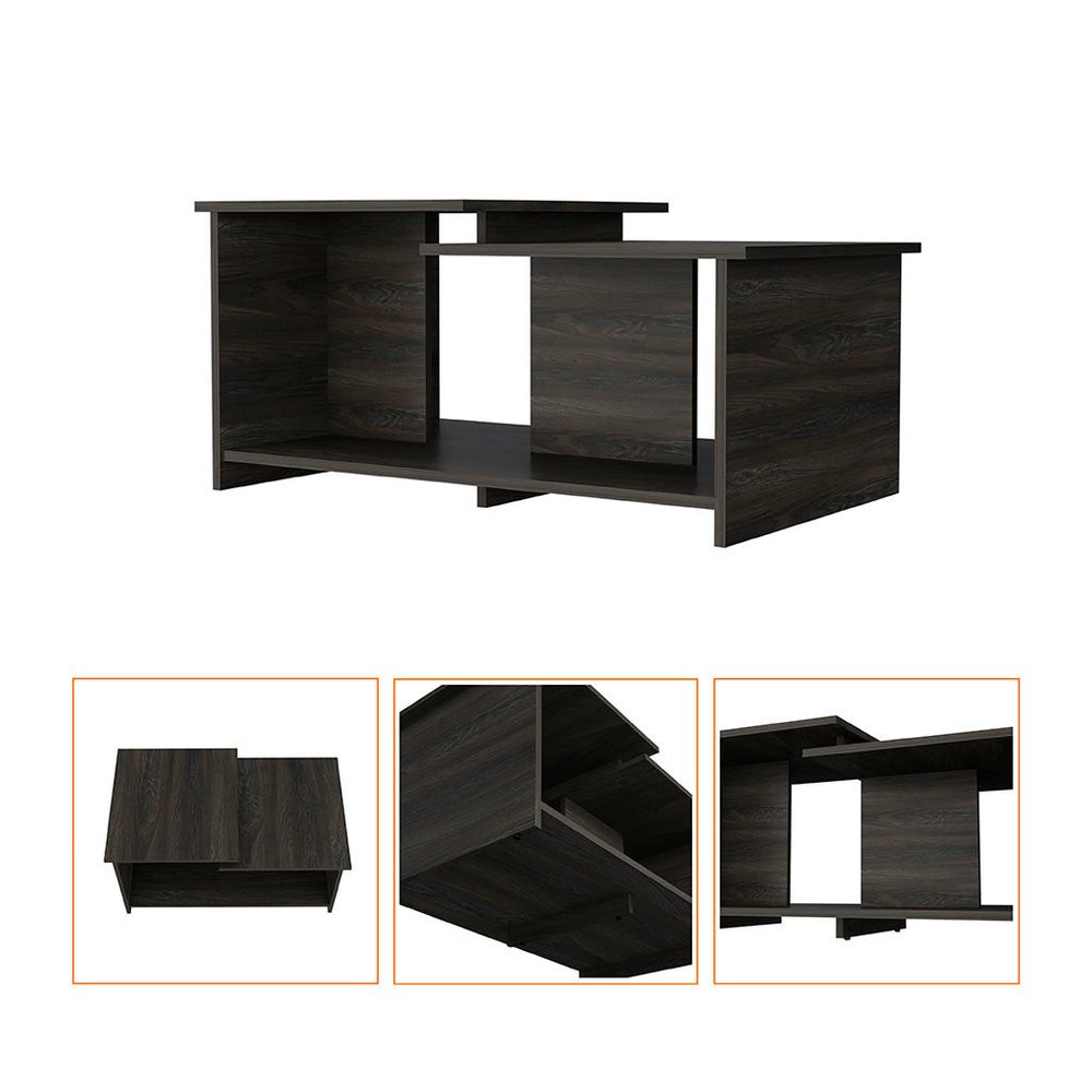 Espresso Wood Coffee Table with Shelf - 35-inch