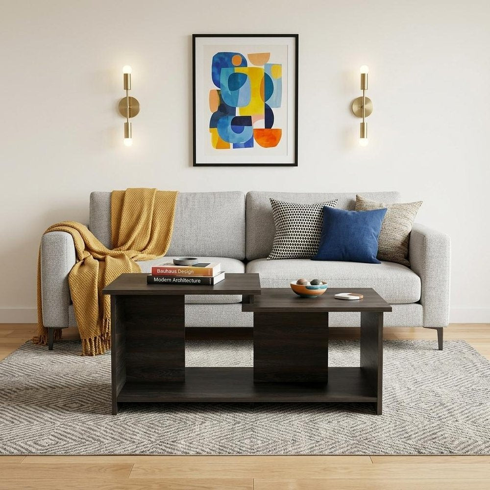 Espresso Wood Coffee Table with Shelf - 35-inch