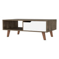 Brown and Brown and White Wood Coffee Table with Drawer and Shelf - 40-inch