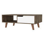 Brown and Brown and White Wood Coffee Table with Drawer and Shelf - 40-inch