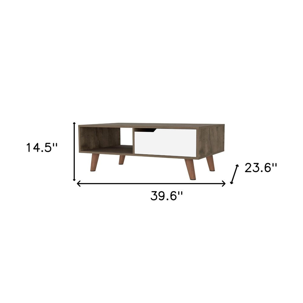 Brown and Brown and White Wood Coffee Table with Drawer and Shelf - 40-inch