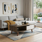 Brown and Brown and White Wood Coffee Table with Drawer and Shelf - 40-inch