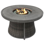 50000 Btu 42 Gray Aluminum and Rattan Propane Round Fire Pit Table with Cover