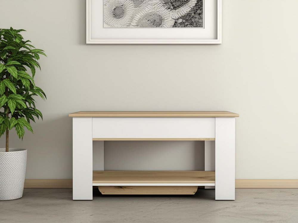 Oak and White Storage Bench with Flip Top - 40-inch