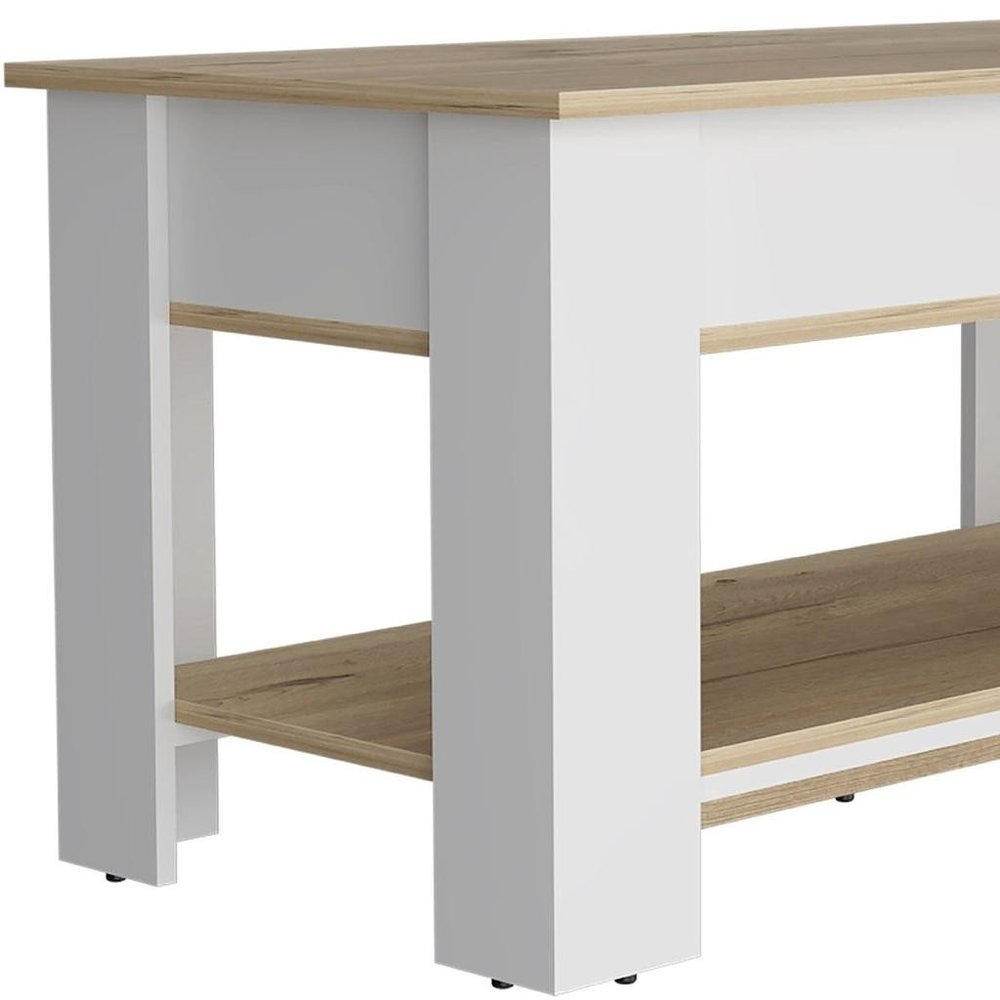 Oak and White Storage Bench with Flip Top - 40-inch