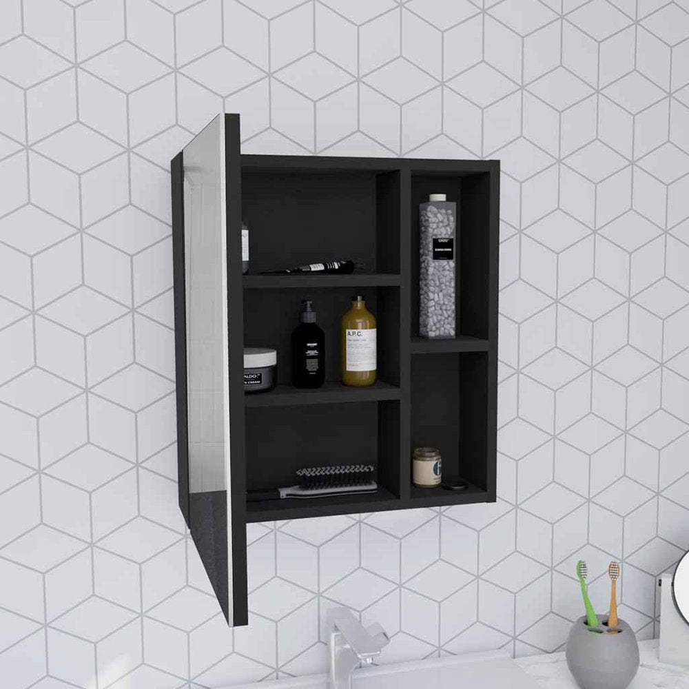 Black Wood Floating Single Door Bathroom Vanity and Medicine Cabinet - 18-inch