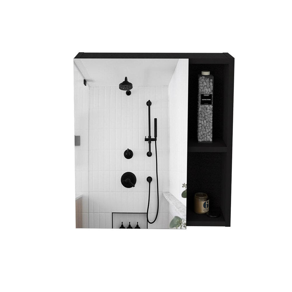 Black Wood Floating Single Door Bathroom Vanity and Medicine Cabinet - 18-inch