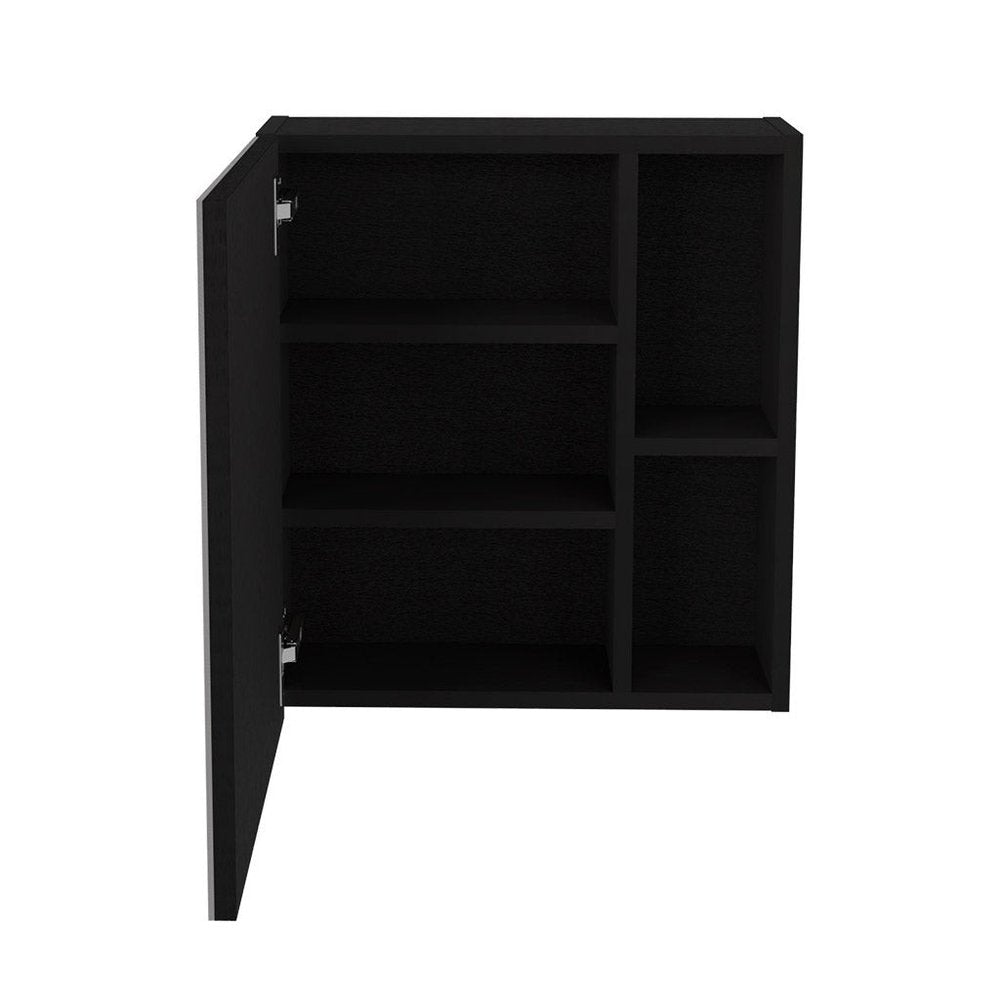Black Wood Floating Single Door Bathroom Vanity and Medicine Cabinet - 18-inch