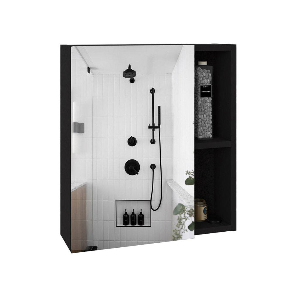 Black Wood Floating Single Door Bathroom Vanity and Medicine Cabinet - 18-inch