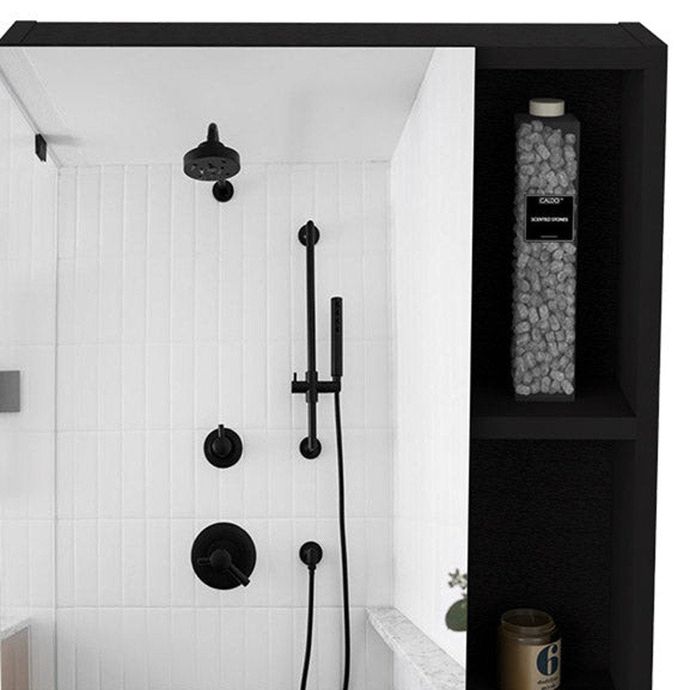Black Wood Floating Single Door Bathroom Vanity and Medicine Cabinet - 18-inch