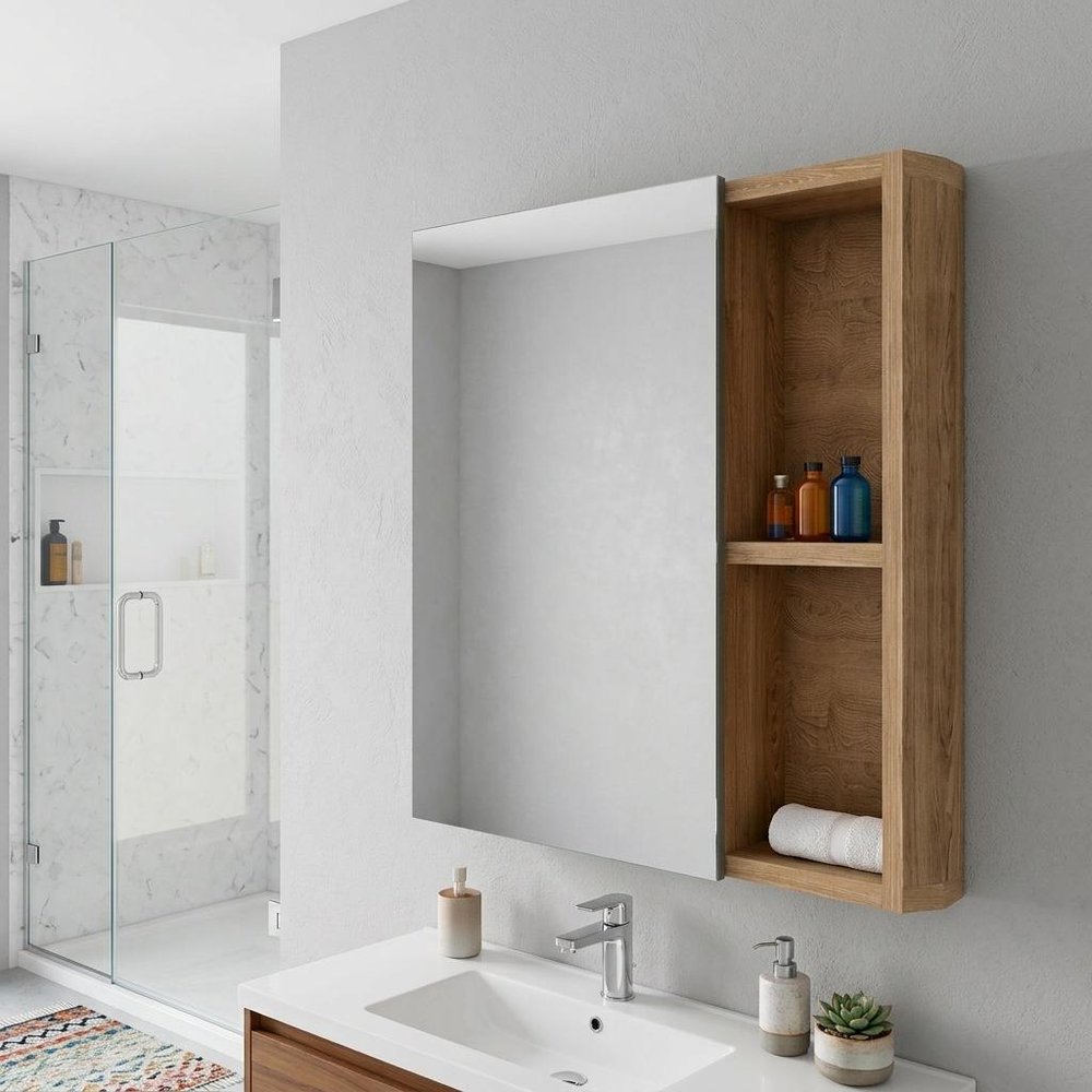 Natural Wood Wall Mounted Single Door Medicine Cabinet - 18-inch