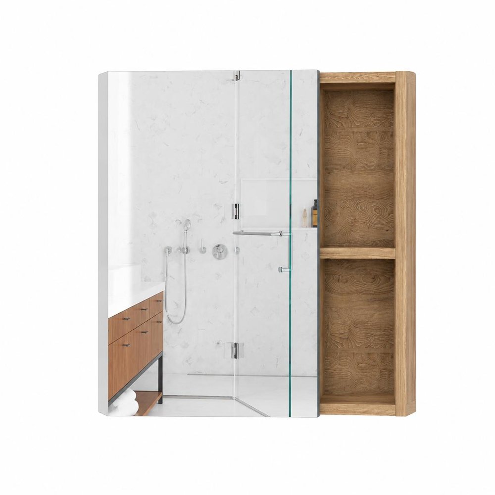 Natural Wood Wall Mounted Single Door Medicine Cabinet - 18-inch