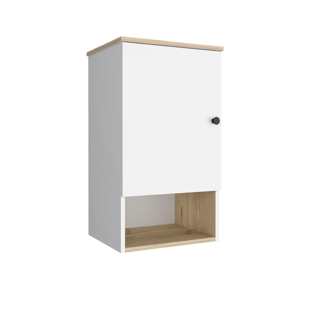 Natural Wood Floating Single Door Bathroom Vanity and Medicine Cabinet - 16-inch