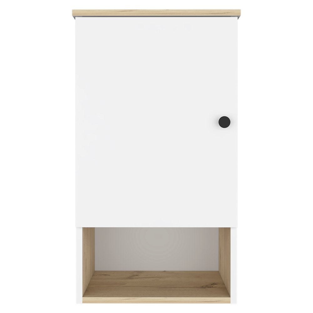Natural Wood Floating Single Door Bathroom Vanity and Medicine Cabinet - 16-inch