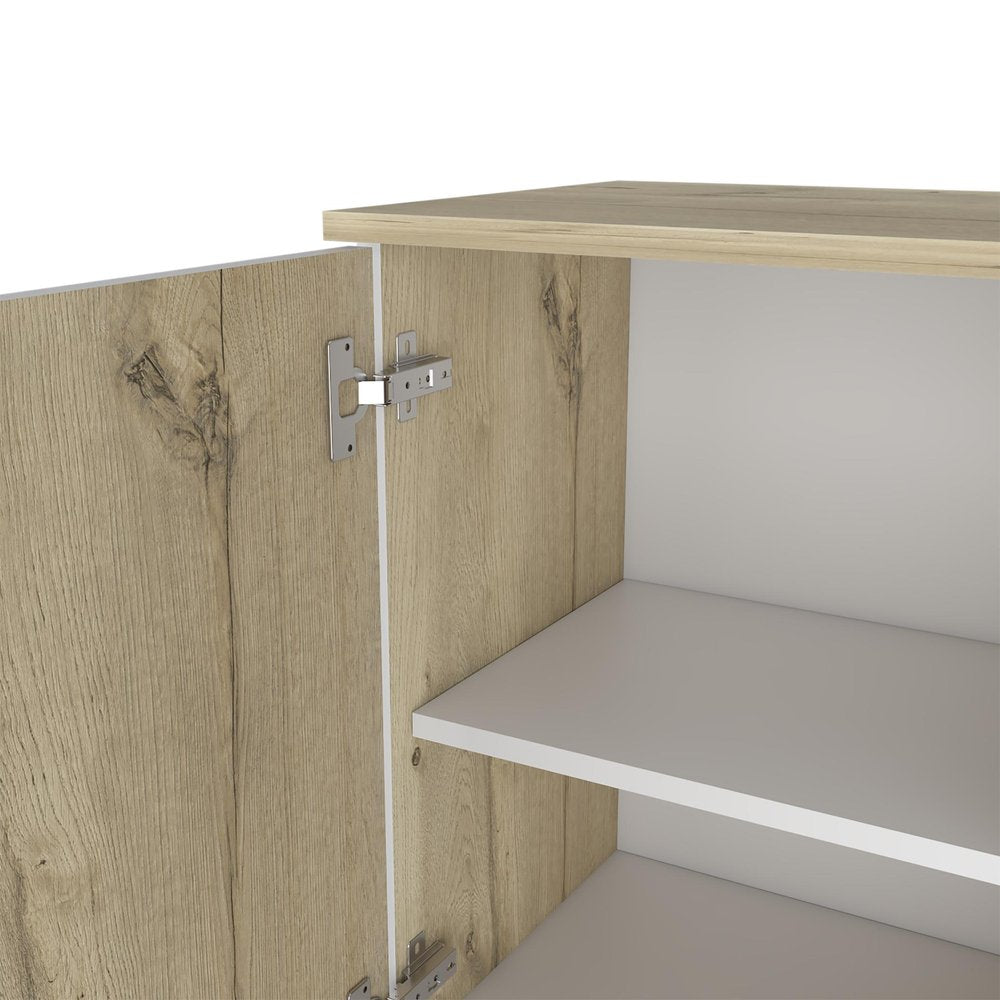 Natural Wood Floating Single Door Bathroom Vanity and Medicine Cabinet - 16-inch