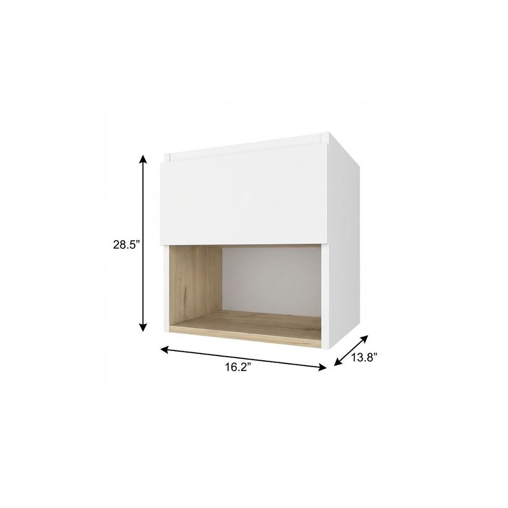 Natural Wood Floating Single Door Bathroom Vanity and Medicine Cabinet - 16-inch